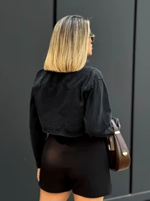 The Lemon 8297 Women's Denim Jacket Coat Blouse Coat Women's Bags Long Sleeve 8297 - màu đen - Xem 2