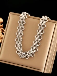 1pc Stainless Steel Personalized Hiphop Thick Chain OT Clasp Necklace, Suitable For Daily Wear And As Festival Gifts