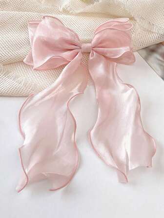 1pc Sweet Pink Princess Mesh Bow With Long Wavy Ribbon Spring Elegant And Gentle Half-Up Hair Clip Hair Accessory Valentine's Day