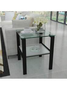 Set Of 2, Glass Two Layer Tea Table, Small Round Table, Bedroom Corner Table, Living Room Side Table,White - 透明+強化玻璃-1 - 查看 5