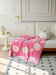 1 chiếc chăn mềm mại họa tiết nụ cười, chăn hai mặt mềm mại thoải mái, thích hợp cho ghế sofa, giường và du lịch, quà tặng ngày lễ đa chức năng - đôi màu trắng - Xem 1