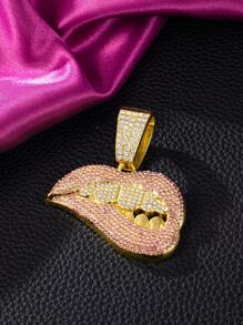 1pc Women's Pink & White Rhinestone Lip Shaped Pendant Necklace, Punk & Hip Hop Style, Jewelry Gift & Party Wear