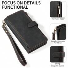 1 件复古翻盖钱包式手机壳，带卡槽和腕带，适用于 17 Pro Max/17 Pro/Air/17、A16 系列 - 黑色 - 查看 2