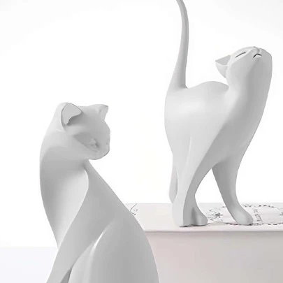 White/Black Cat Statue Ornaments,Nordic Style Cats Art Sculpture Home Decorations,Resin Figurine Office Home Decoration Crafts Room Cabinet Tabletop Bookshelf, Perfect For Wedding Art Decoration, Mother's Day Gift Gifts Birthday Graduation