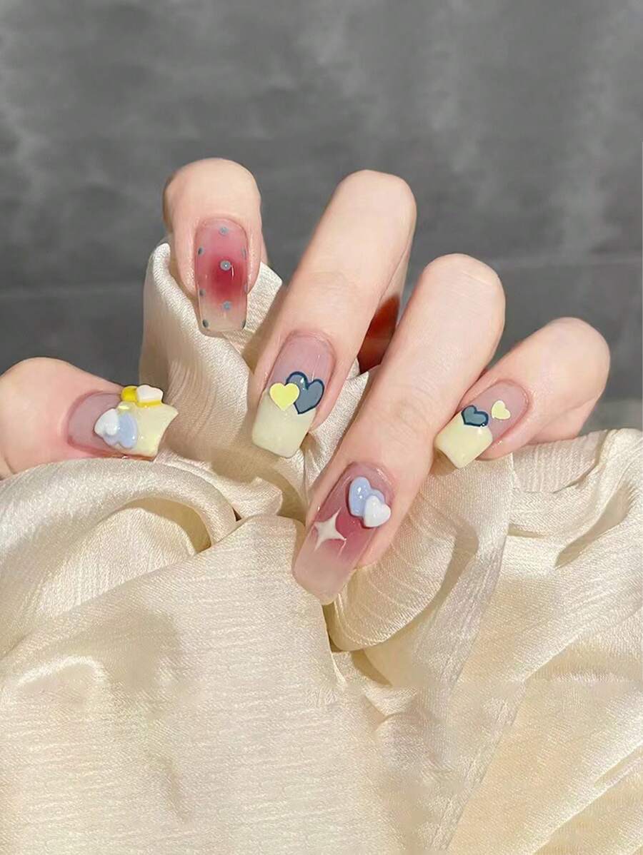 New Cream Yellow Graffiti Contrast Color Heart Nail File & Double Sided