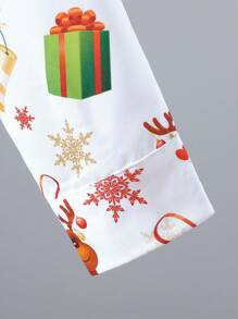 Tween Boy Santa Claus And Reindeer Pattern Long Sleeve Turndown Collar Shirt, Fashionable Casual Christmas Gift