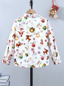 Tween Boy Santa Claus And Reindeer Pattern Long Sleeve Turndown Collar Shirt, Fashionable Casual Christmas Gift