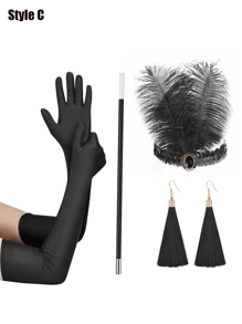 D EXCEED 4/5/6PCS Women's 1920s Flapper Accessories Retro Party Props Gatsby Charleston Feather Headwear Faux Pearl Necklace Earrings With Long Gloves, Suitable For Women's Halloween Party Dress Accessories - Multicolor - View 22