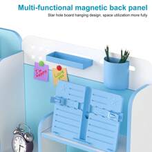 2Pcs/Set Kids Study Desk Chair Set, Height Adjustable Children School Study Table Chair Set With Sitting Corrector, Ergonomic Desk Chair With Book Stand, Foot Pedal, Partition Design (Pink, Blue)