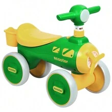 Baby Balance Bike For 12-36 Months, Toddler First Riding Toys, No Pedal 4 Wheels Baby Walker, Kids Balance Scooter With Cartoon Shape, Rotating Propeller, Light Music - 綠色 - 查看 8