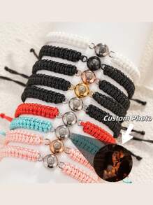 1 Stück personalisierte Foto-Projektions-Armband, rundes Projektions-Foto-Armband, buntes geflochtenes Projektions-Armband, geschlechtsneutrales Design, geeignet für Männer, Frauen, Paar, Familie, Freunde und Haustiere. Weihnachten, Halloween, Muttertag, Vatertag, Valentinstag und Geburtstagsgeschenk
