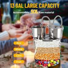 Alambique de alcohol doblemente refrigerado de 3, 5, 8 y 13 galones - Kit de destilación casera de acero inoxidable con tubos de cobre, termómetro incorporado, kit multiusos de 3 recipientes para whisky y brandy. - Enchufe tipo A estándar de EE. UU. (110-127 V) - Ver 8