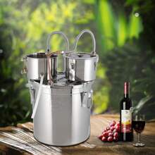 Alambique de alcohol doblemente refrigerado de 3, 5, 8 y 13 galones - Kit de destilación casera de acero inoxidable con tubos de cobre, termómetro incorporado, kit multiusos de 3 recipientes para whisky y brandy. - Enchufe tipo A estándar de EE. UU. (110-127 V) - Ver 1