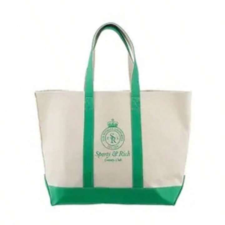 Sporty&Rich｜ (Crown Logo XL Tote Bag - Natural/Verde (B Crown Logo Club Tote Bag - Verde/White – Sporty & Rich