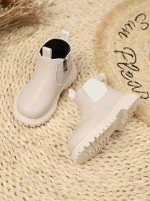 Children's New British Style Simple Boots, Real Leather Side Zipper, Waterproof & Anti-Slip, Suitable For Daily Life, Festivals, Balls, Performances - Beige - View 3
