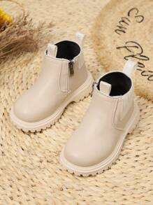 Children's New British Style Simple Boots, Real Leather Side Zipper, Waterproof & Anti-Slip, Suitable For Daily Life, Festivals, Balls, Performances - Beige - View 2