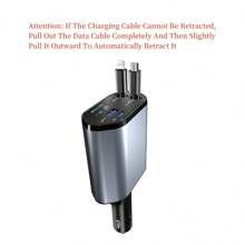 4-In-1 Fast Charging Car Charger Digital Display Voltage 120w Fast Charging With Lightning & Type-C Telescopic Charging Cable USB And Type-C Dual Output Port Car Charger Car Cigarette Lighter Charger