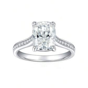 1pc 925 Sterling Silver 18K Gold Plated Cushion Cut 7*9mm Moissanite Ring With GRA Certificate