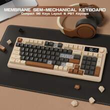 ATTACK SHARK M96 Wireless Gaming Keyboard,Knob Control BT/2.4G Wireless Mechanical Feeling Keyboard,RGB LED Backlit With Display Screen, PBT Keycap,2000mAh, 94-Key Layout For Win - Coffee - View 7