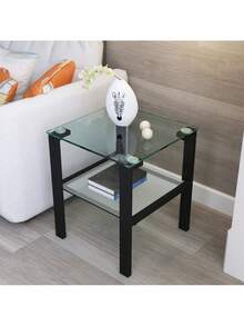 Set Of 2, Glass Two Layer Tea Table, Small Round Table, Bedroom Corner Table, Living Room Side Table,White - 透明+強化玻璃-1 - 查看 6