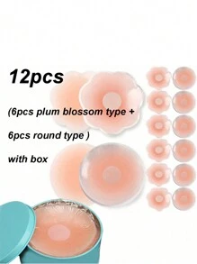 12pcs With Box, Nude Feeling, Silicone Breast Lift Tape, Anti-Slip, Strapless And Reusable Women Breast Invisibility Cover, Silicone Nipple Cover