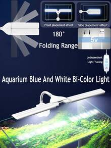 鱼缸夹灯水族造景海水LED灯微型乌龟草架灯180°折叠鱼缸氛围灯180°广角聚光灯蓝白双色光独立开关控制7500k冷色温高亮度灯珠光感调节欧规插头 - 白色 - 查看 1