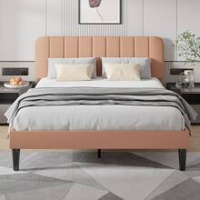Estructura de cama tapizada VECELO con cabecero ajustable, sin necesidad de caja de resortes - Café integral - Ver 1