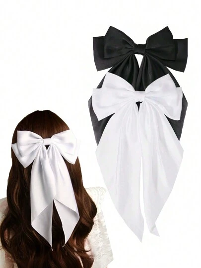 1Pc/2Pcs Large Hair Bows For Women, Big Bow Hair Clips For Girls French Barrette Bowknot With Long Tail For Women Wedding Party Daily Valentine's Day Valentines Claw Clips Hair Claws Hair Barrettes, School Stuff, Hair Accessories, Head Accessories, Hair Accessories For Women, Hairpin