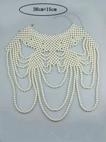 1 pezzo Collana multistrato di perle da sposa, collare a choker da regina in perle bianche finte, catena per il corpo femminile, perfetta per matrimoni, feste, sfilate di moda, compleanni e come regalo