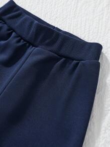 Young Boy Hooded Sweatshirt And Pants Set, Solid Color, Autumn And Winter, 2pcs - Navy Blue - View 6