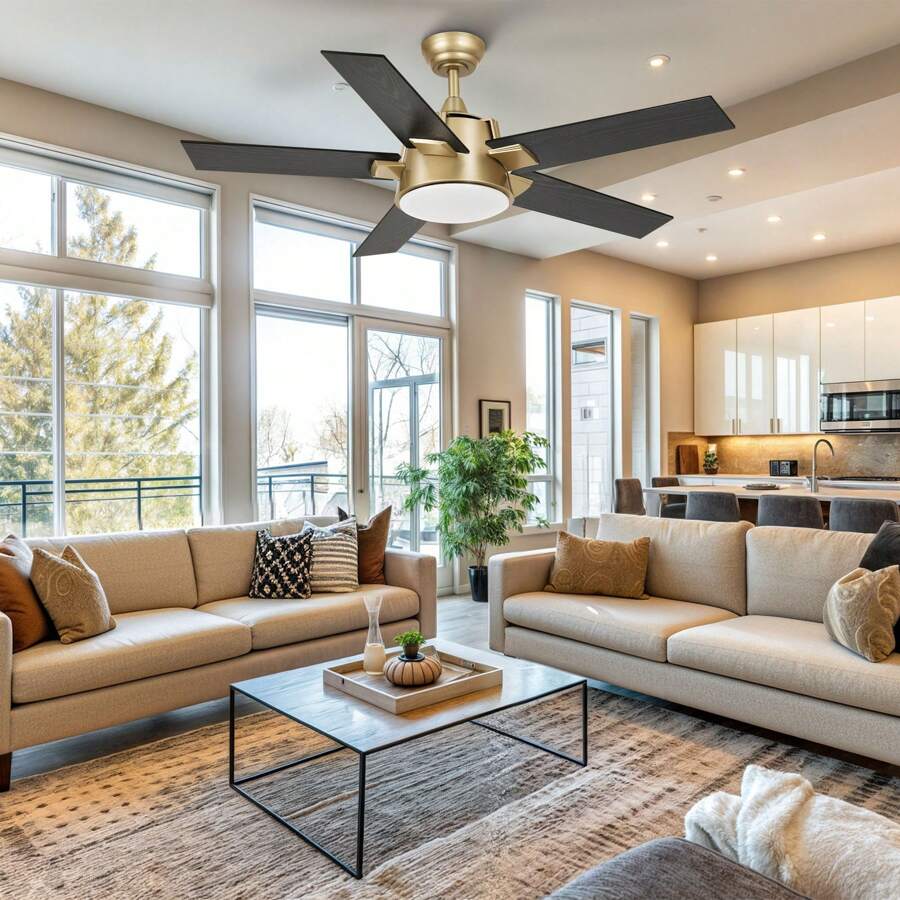 52'' Ceiling Fan With Light And Wall Switch Remote Modern Fan