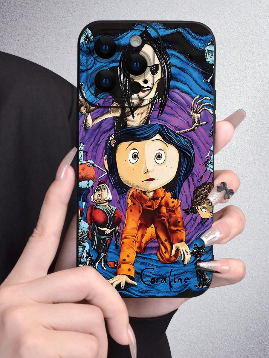 1 Stück einzigartiges Handy-Hülle mit schaurigem Mädchenmuster, ideal als Geschenk zu Thanksgiving, Halloween für Freunde, Familie, Paar, schwarze matte weiche Schutzhülle - Schwarz - Übersicht 1