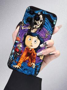 1 Stück einzigartiges Handy-Hülle mit schaurigem Mädchenmuster, ideal als Geschenk zu Thanksgiving, Halloween für Freunde, Familie, Paar, schwarze matte weiche Schutzhülle - Schwarz - Übersicht 2