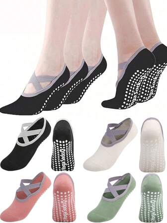 1/2/4 双女士普拉提防滑袜，普拉提粘袜，瑜伽趾抓袜，防滑抓地力，适合锻炼、跑步、舞蹈、健身房