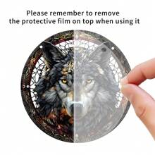 1 Stück farbiges, glasartiges graues Wolf Fenster Hängedeko, 2D runde Acryl Suncatcher, geeignet für Terrasse, Garten, Veranda, Wohnzimmer Dekoration, Geburtstagsgeschenk, Heimdekoration, Raumdekoration, Wanddekoration