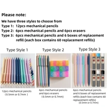 Ensemble de 12 crayons à papier mécaniques pastel : légers, rétractables avec des pointes de 0,5/0,7 mm pour l'art et l'écriture, poignée confortable pour la rentrée scolaire