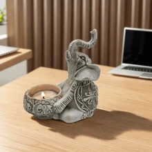 1 pièce Nouveau support de bougie représentant un éléphant levant la tête, décoration de table de maison, accessoires décoratifs pour bibliothèque