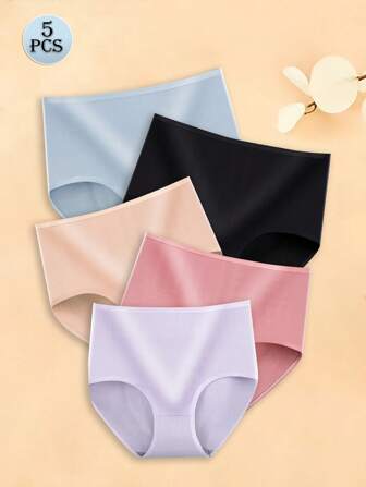 5 条装高腰内裤女式罗纹牛奶丝透气塑身内衣加大码