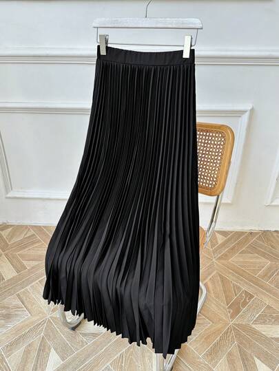 Jupe plissée de couleur unie simple pour femmes