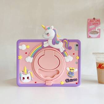 1pc Unicorn Design (No Pen) Shockproof Full Edged Silicone Soft Case With 360 Degree Rotation Kickstand Protective Cover Compatible With IPad 7/8/9 2022, IPad Air 5/4/3 9th Gen 10.2", IPad Pro 11" 2024, IPad Mini 5 New Air 6 & Samsung Tablets