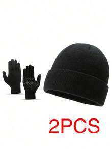 Men Knit Hat Scarf And Gloves 3-Piece Set, Warm Thermal Lined Outdoor Winter Beanie - Black - View 23