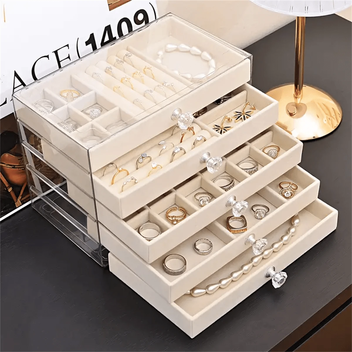 5-Tier Jewelry Organizer Jewelry Box - Stackable Drawer Storage For Rings, Earrings, Necklaces & Bracelets - Large Capacity Desktop Display Case Valentine Day - Multicolor - View 1