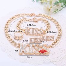Damen Charme Braut Kristall Kuss Lippenstift Großer Buchstabe Halskette Ohrringe Ring Armband Klassisches Hochzeit Party Schmuckset