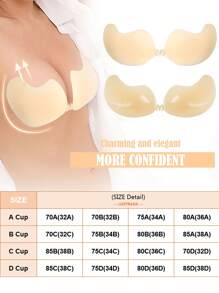 Women's Strapless Sticky Bra Backless Self Adhesive Invisible Bras Ultra Thin Lightweight Silicone Strong Stickiness Push UP Bras For Wedding Backless Wireless Evening Dresses - 皮膚色 - 查看 7