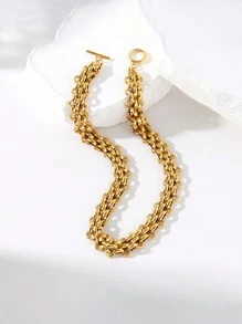 1pc Stainless Steel Personalized Hiphop Thick Chain OT Clasp Necklace, Suitable For Daily Wear And As Festival Gifts