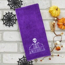 1pc, 35x75cm Halloween Day Of The Dead Skull Hand Towel Bath Towel Embroidery Skeleton Wash Hands Pattern Soft Highly Absorbent Decorative Towel Day Of The Dead, Perfect For Bathroom Kitchen Decor Gift
