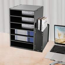 6 Compartments Mail Organizer, Mailbox For Classroom, Black Desktop Organizer With Side Cabinet, File Organizer, Paper Organizer For Classroom Home Office - Black - View 3