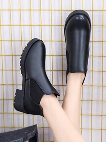 Botines clásicos con estilo con cordones, botines con cremallera lateral para mujer, botines clásicos negros elásticos perezosos - XZ067Negro - Ver 3