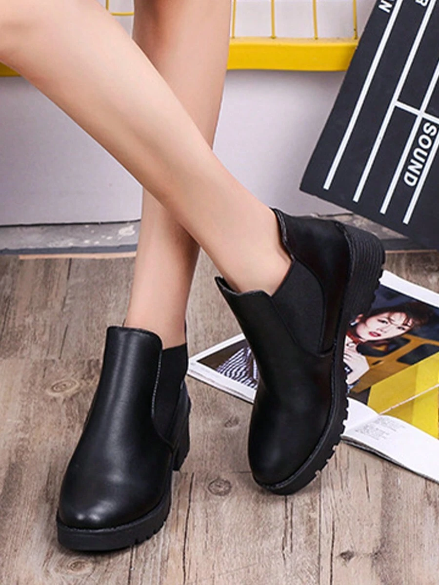 Botines clásicos con estilo con cordones, botines con cremallera lateral para mujer, botines clásicos negros elásticos perezosos - XZ067Negro - Ver 1