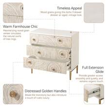 COZAYH Farmhouse Embossed 3 Drawer Dresser, 2 Door Storage Cabinet With Ring Motif, Distressed Boho Nightstand, Storage Buffet Cabinet For Bedroom, Living Room, White, Black - 白色梳妝台 - 查看 4